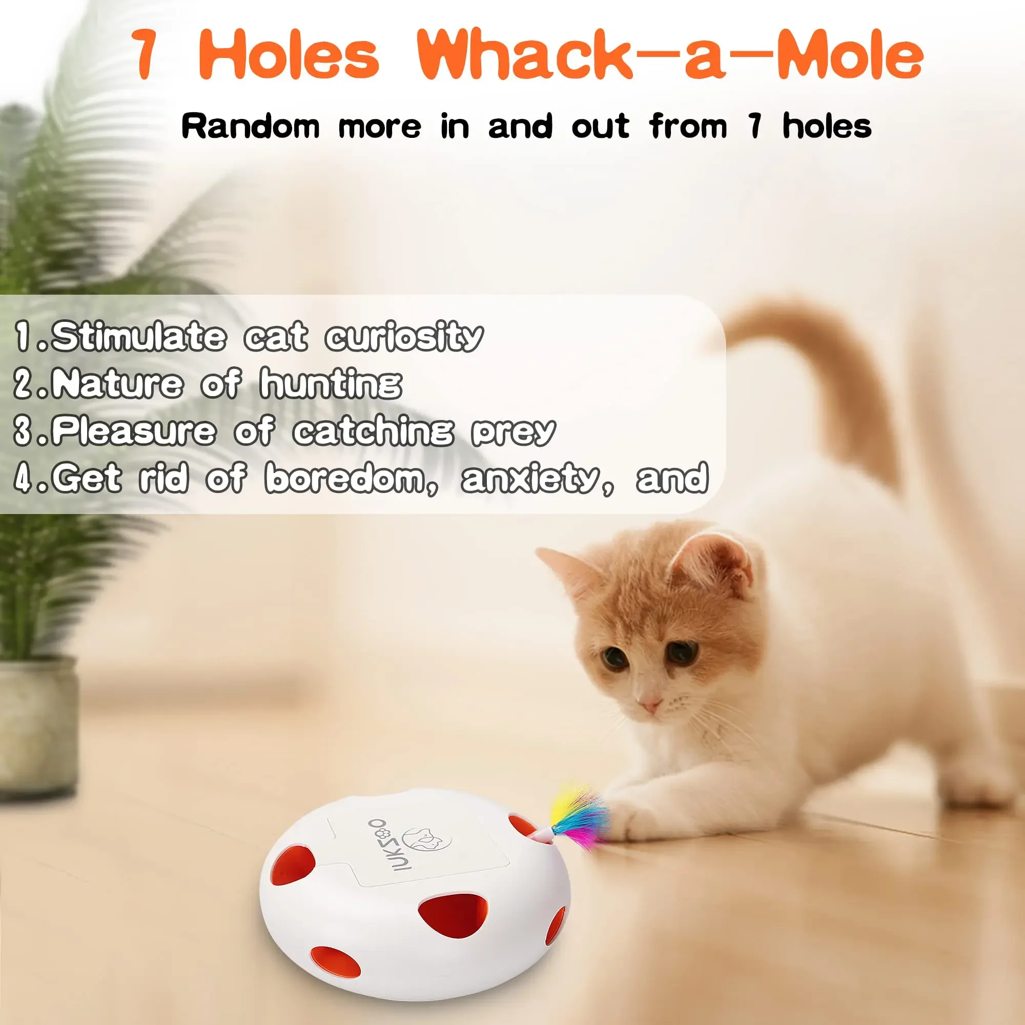 

PERKEO Cat Toys, Interactive Cat Toys for Indoor Cats, Smart Interactive Kitten Toy, Automatic 7 Holes Mice Whack-A-Mole