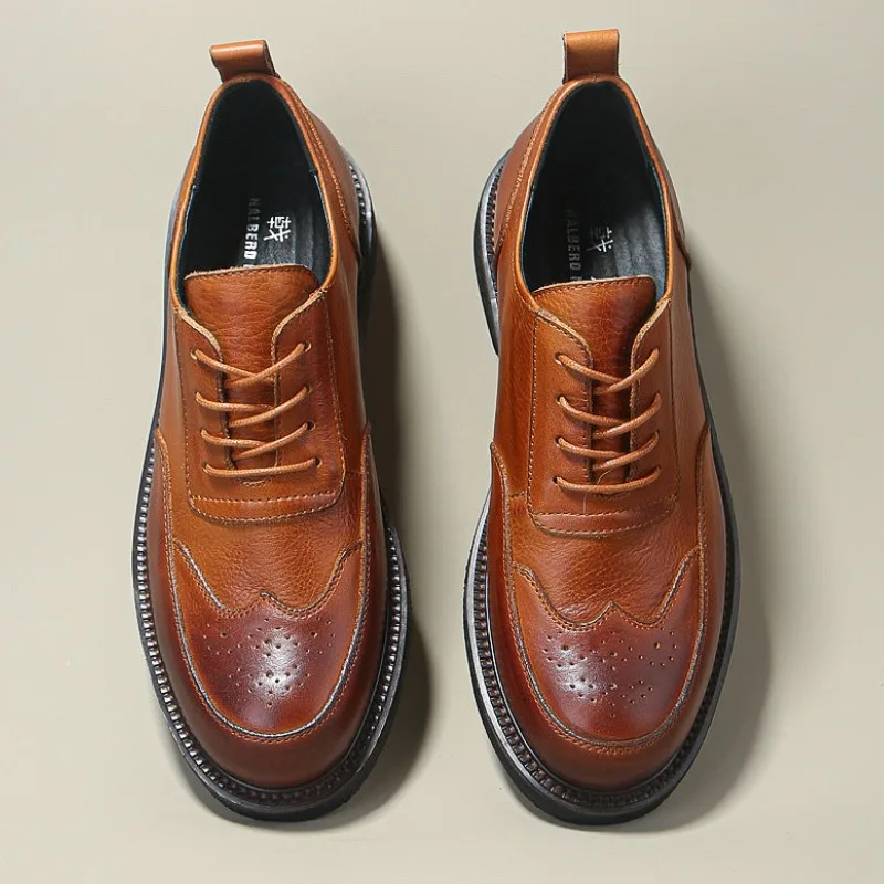 

Туфли мужские из натуральной кожи, роскошные повседневные деловые, броги, удобные, в британском стиле, ручная работа, для осени