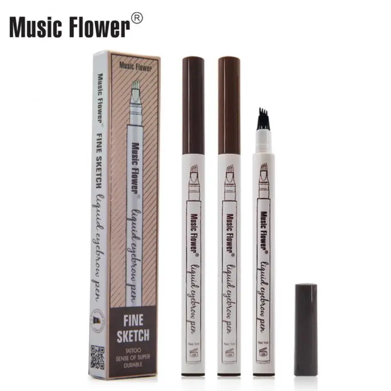 Music Flower 4 colors microblading eyebrow tattoo pen Tint Natural Long Lasting Waterproof Brown Fork tip Eyebrow Pencil