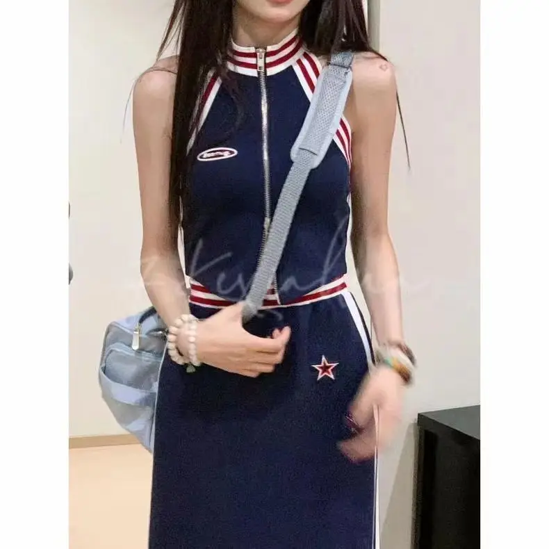 Skirt Suit Zipper Striped Star 2024 Korean Fashion Simple Striped  Women Clothing  Daily Casual Soft Commuting College