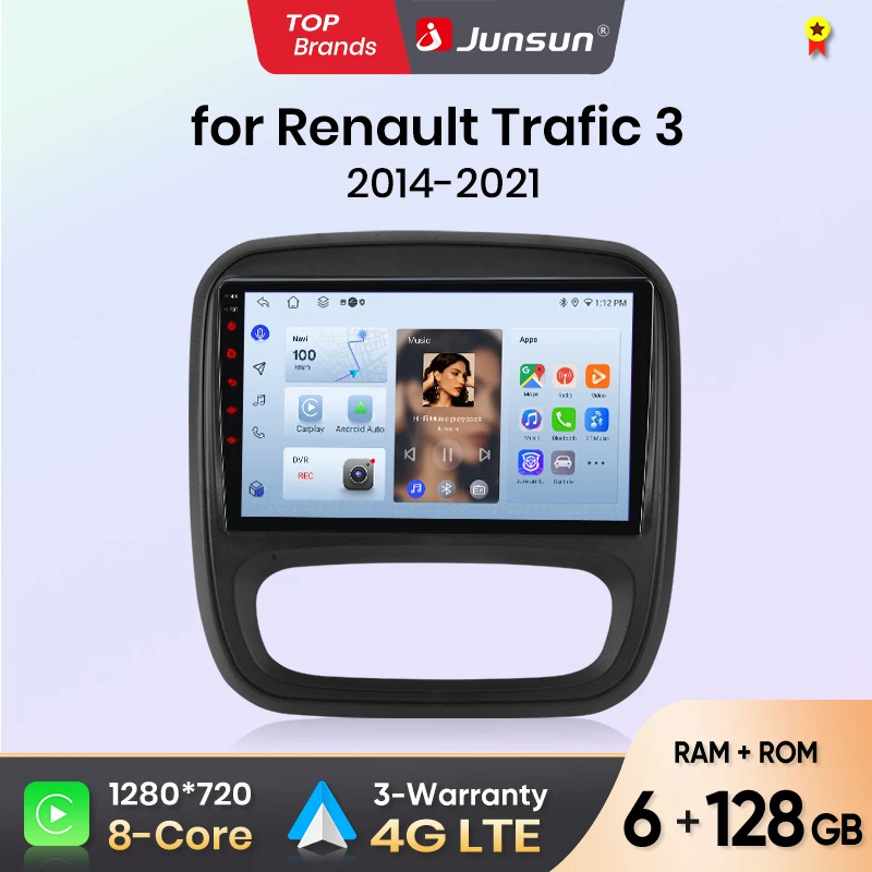 Junsun Autoradio für Renault Trafic 3 2014-2021 mit CarPlay, Android Auto, FM, RDS, DSP, BT, GPS-Navigation, SWC, HD IPS Touchscreen, Plug & Play Multimedia-Player, Freisprechfunktion, Original-Autostil-Haupteinheit