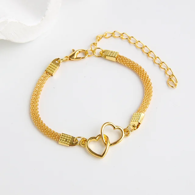 Bracelets de Couple en forme de cœur d'amour pour femmes et hommes, couleur argent, Double couche, chaîne assortie, bijoux cadeau pour amoureux, 1 pièces