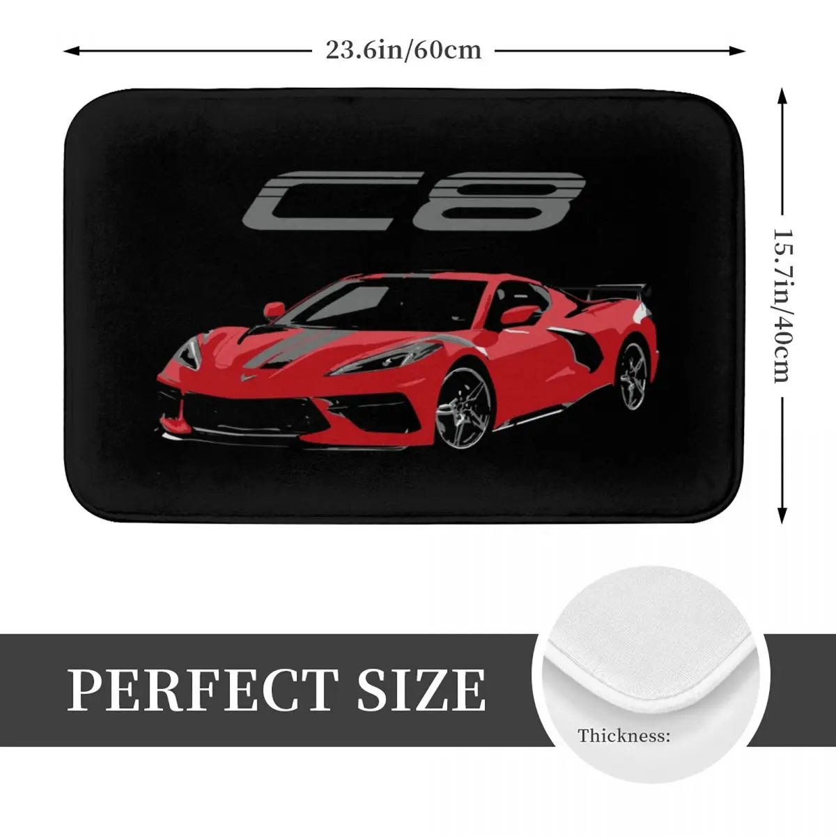 Red Chevy Corvette C8 Mid Engine Anti-slip Doormat Floor Mat Absorbent Mat Carpet Rug for Kitchen Entrance Home Footpad Mats 2