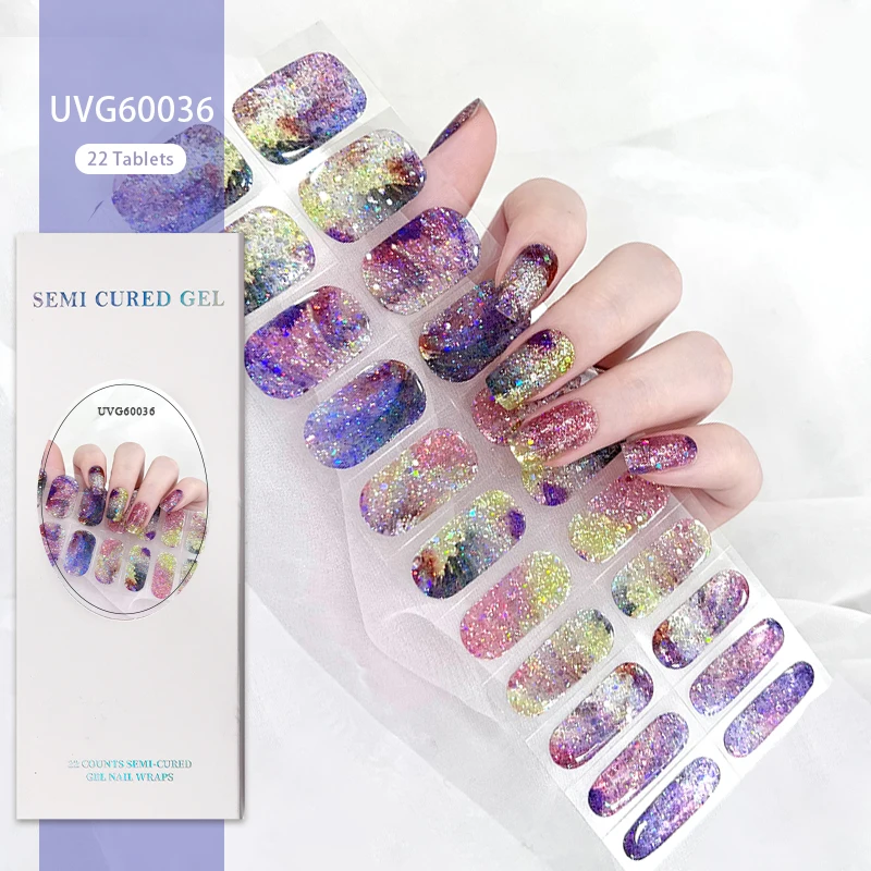 22 Strips Light Blue UV Semi-cured Gel Nail Stickers Waterproof Half Baked Full Cover  Stickers UV Lamp Required Nail Charms