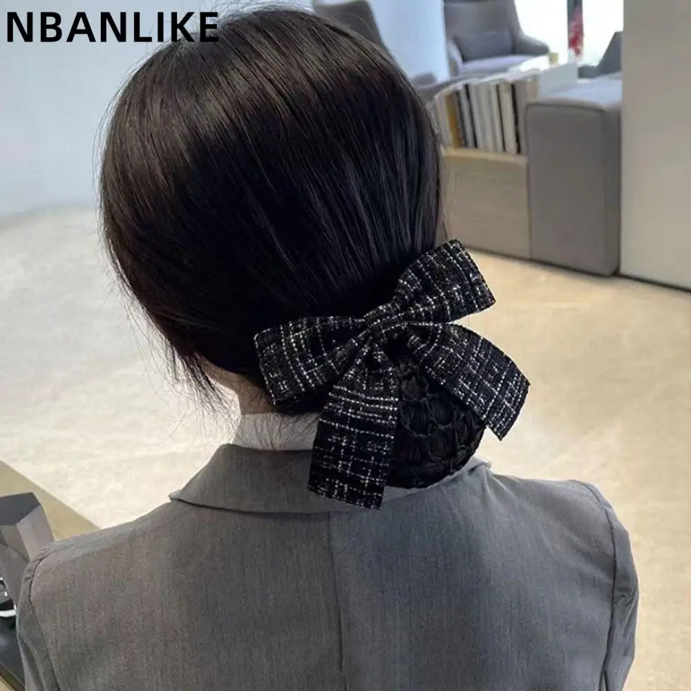 

Sweet Bowknot Ponytail Hairgrips Cover Net Hotel Airline Stewardess Headwear