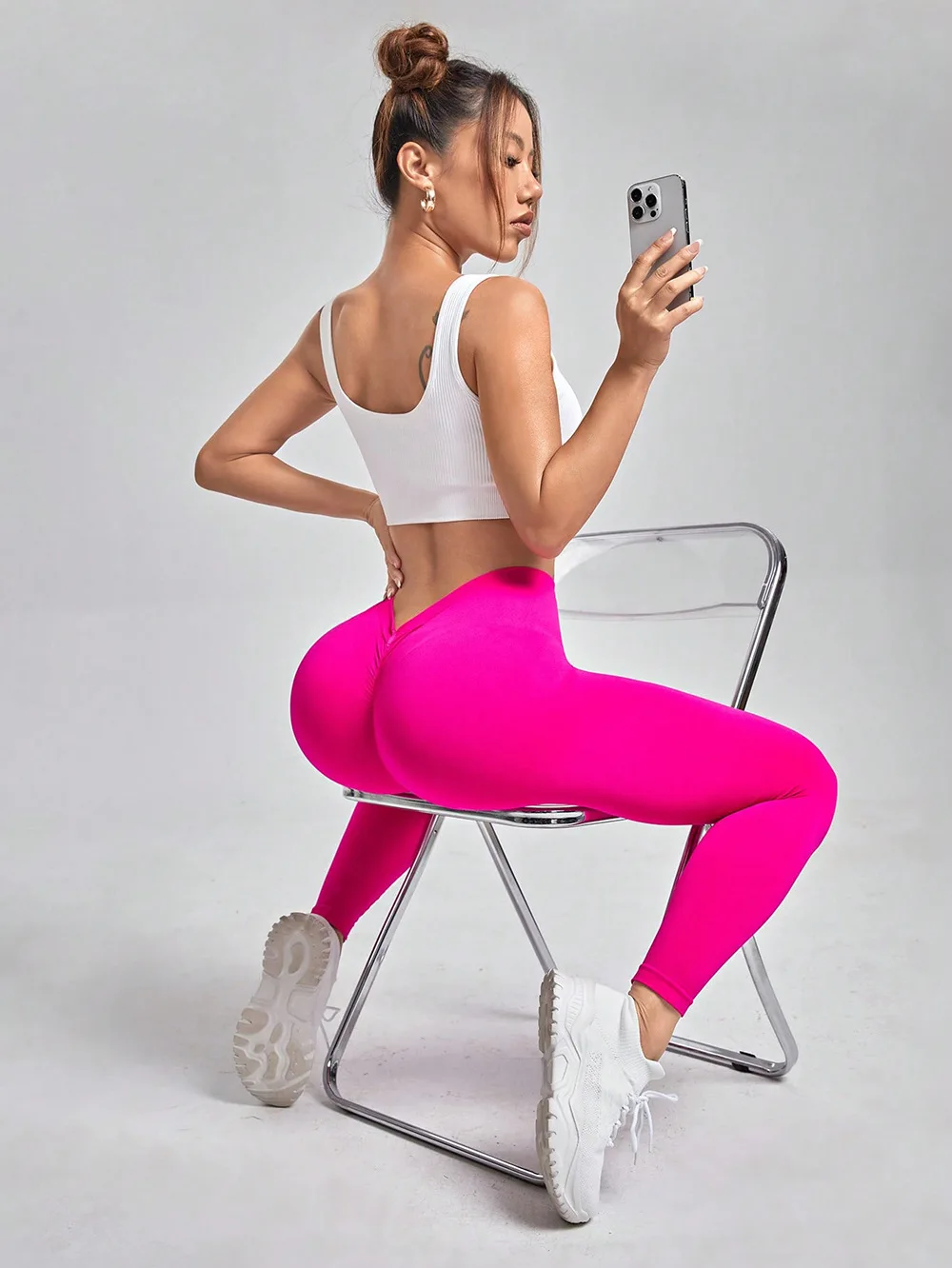 2023 Back V-Shaped Waist Leggings High Waist Push Up Female Buttock Lifting  Sports Fitness Solid Slim Elastic Workout Pants