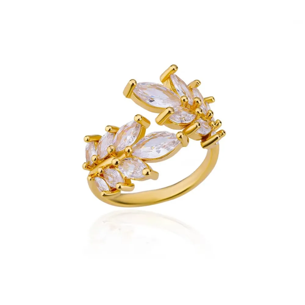 Zircon Wheat Rings Gold Color Stainless Steel Adjustable Ring
