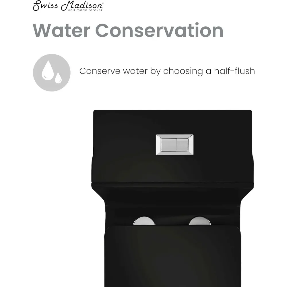 NEW-Concorde One Piece Square Toilet Dual Flush in Glossy Black 1.1/1.6 gpf