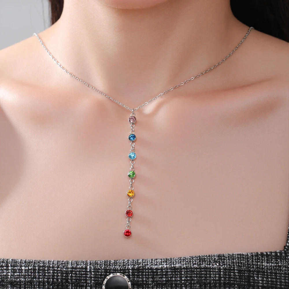 Dawapara Regenbogen Sieben Chakren Kristall Heilung Halskette Chakra Schutz Kristalle Halsband Spirale Charm Edelstahl Schmuck – Detail 7