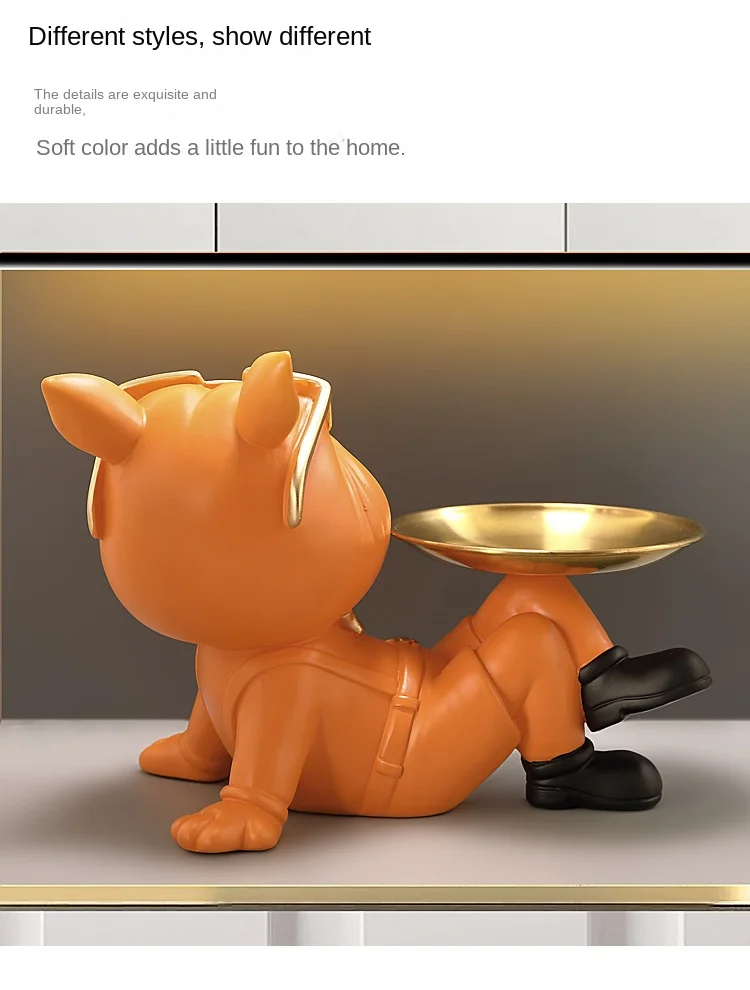 Bulldog Resin Figurine Ornament, Big Mouth Dog with Storage Tray, Candy, Key Storage Container Ornament, Tabletop Figurine