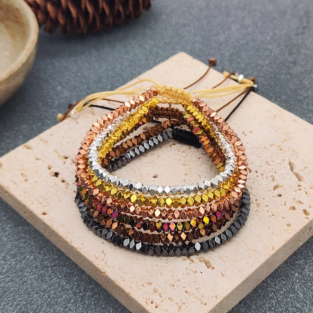 

5 шт., цепочка с золотыми бусинами из гематита