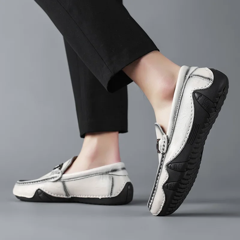 Casual Handmade Leather Shoes Summer Man Sneakers Fashion Loafers Business Casual Size 38-46