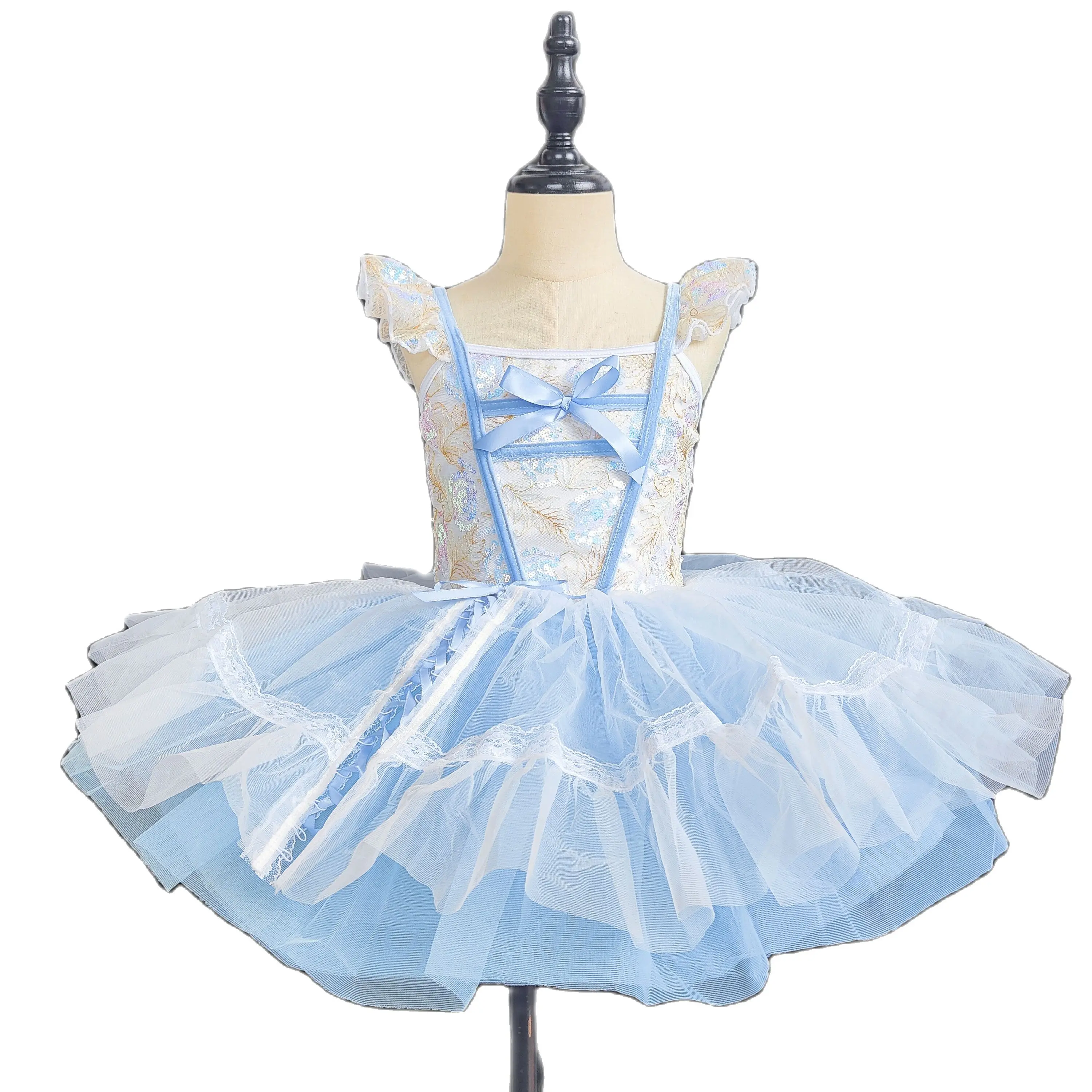 

New Blue Ballroom Clothing Sequined Modern Dance Costume Tutu Dress Girls Jazz Dance Party Dresses Kids Dance Wear