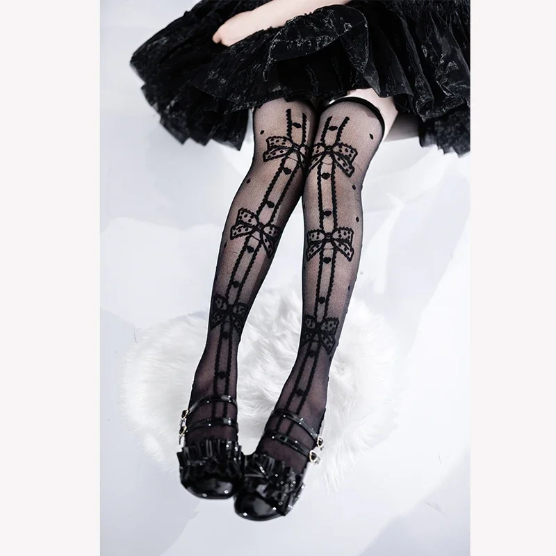 Cute Girl Lolita Long Socks Female Summer Tube Spun Glass Ultra-Thin Knee Socks Female Lolita Japanese Style Lace Stockings