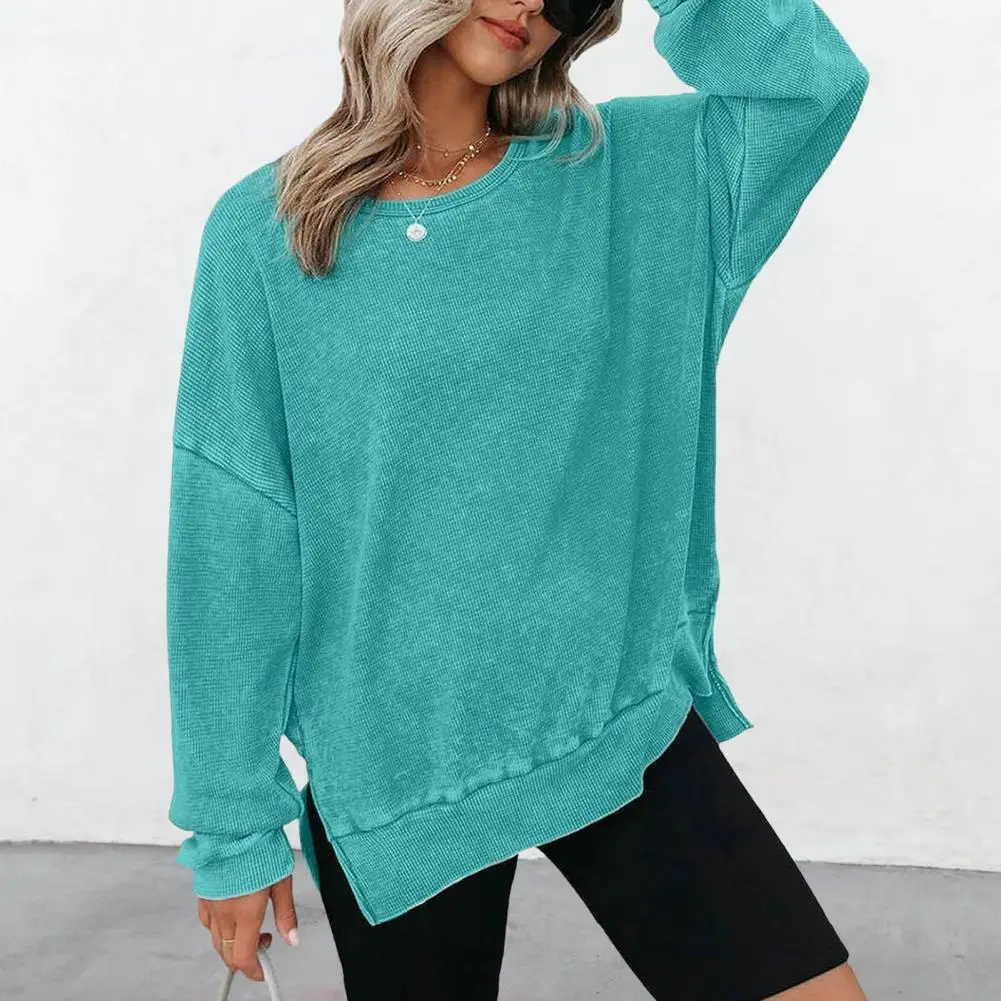 Cheap Autumn and Winter Waffle Lace Splicing Long Sleeve V-neck T