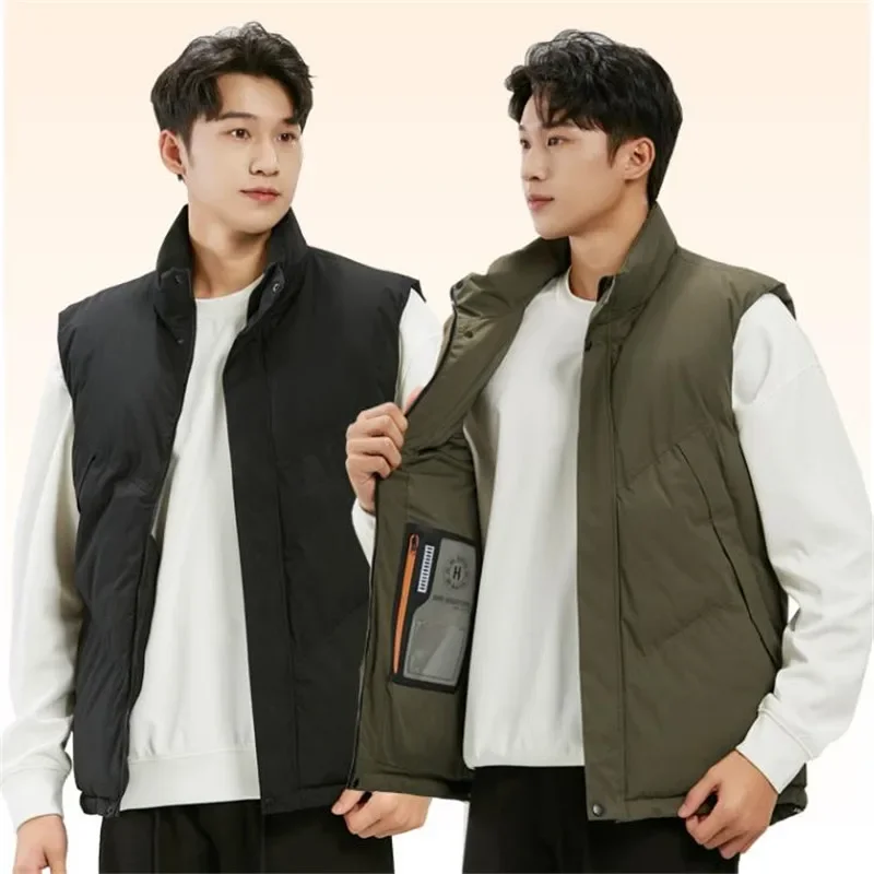 

New Padded Vest Men Korean Fashion Stand Collar Sleeveless Thick Warm Winter Male Casual Jacket Windproof Coldproof Thermal Coat