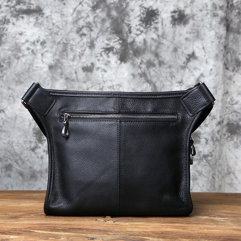 NZPJ Leather Men's Shoulder Bag Casual Messenger Bag Top Layer Cowhide Horizontal Section Solid Color Trend Tablet Computer Bag