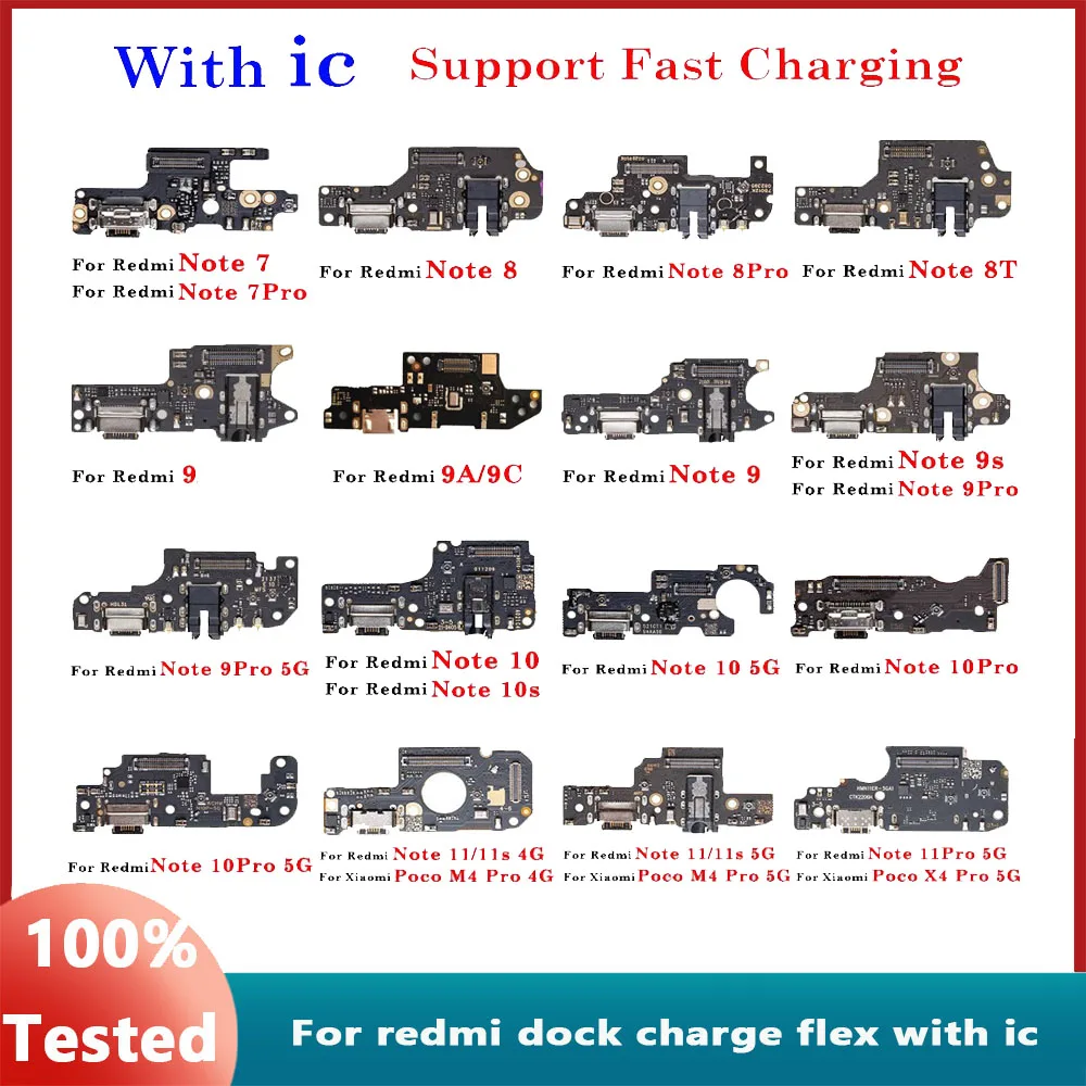 

Dock Charging Connector Flex Cable For Xiaomi Redmi 9 9A 9C Note 7 8 8T 9 9S 10 10S 11 11S Poco M4 X4 Pro USB Charger With ic