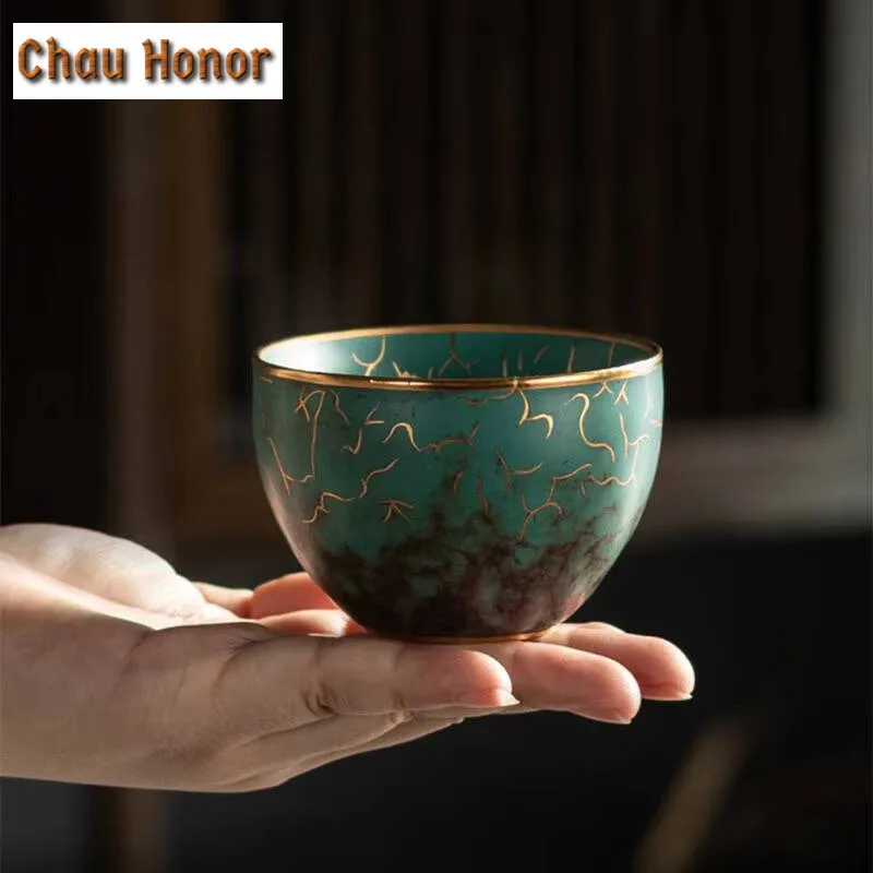High-end Evergreen Glaze Ceramics Master Cup Handmade Household Kung Fu Teaset Tea Ceremony Accessories Drinkware Gift Packaging