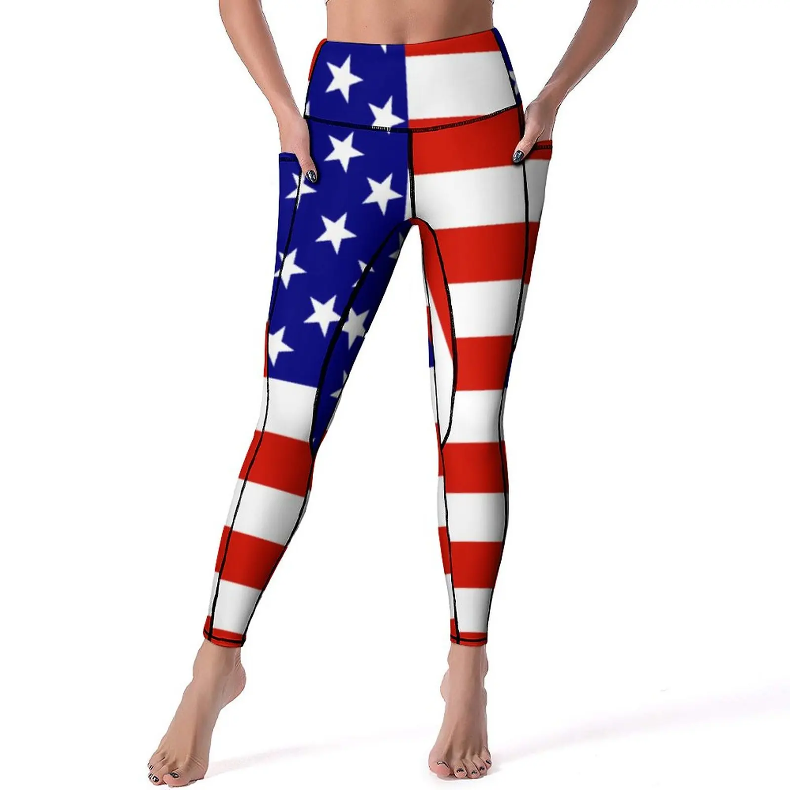 

USA Flag Print Leggings Blue Stars And Stripes Fitness Yoga Pants High Waist Casual Leggins Stretchy Sport Legging Gift Idea