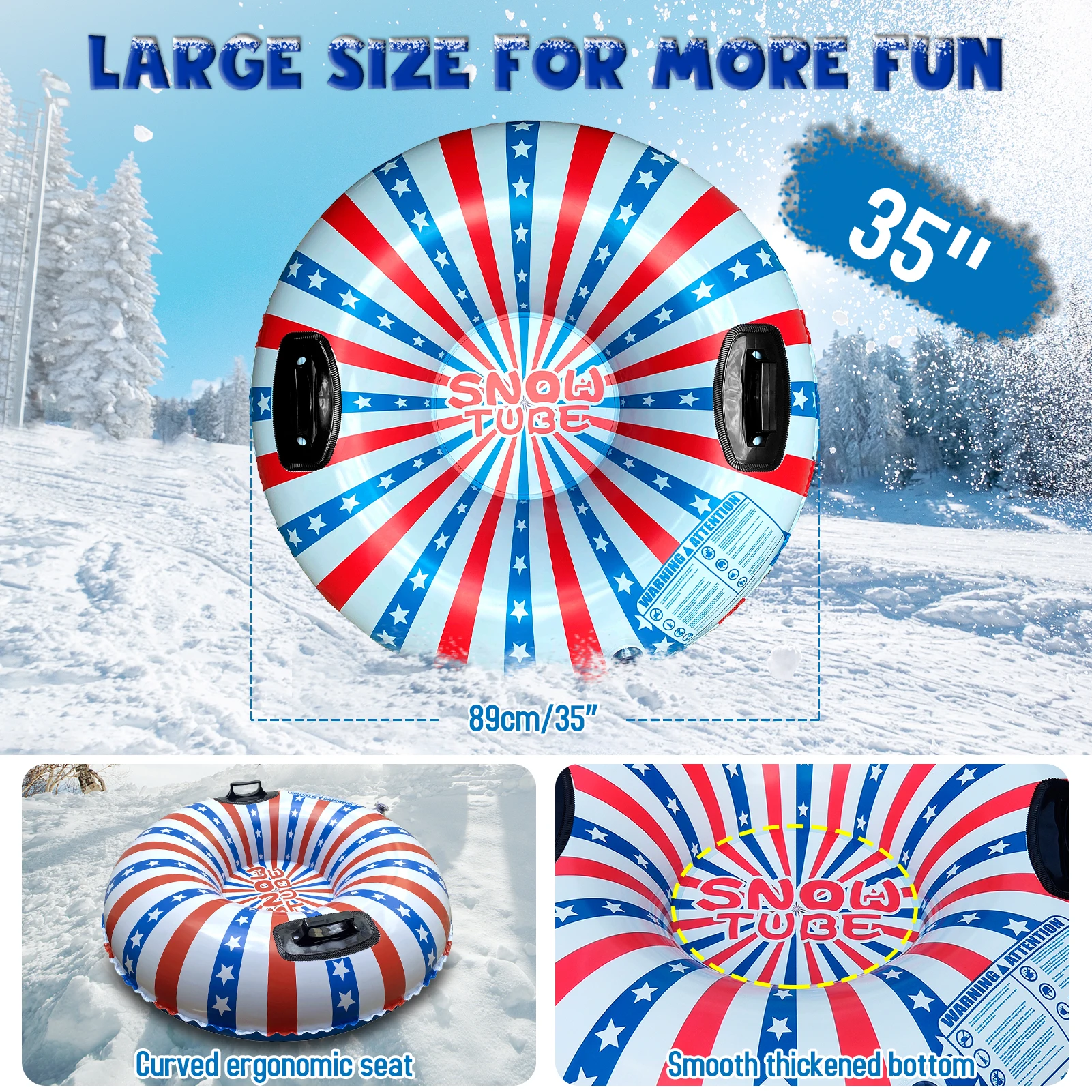 96/120cm Snow Sledge Inflatable Ski Ring PVC Sledding Tube Thicken Snow Tubing Winter Tube with Handle Skiing Accessories