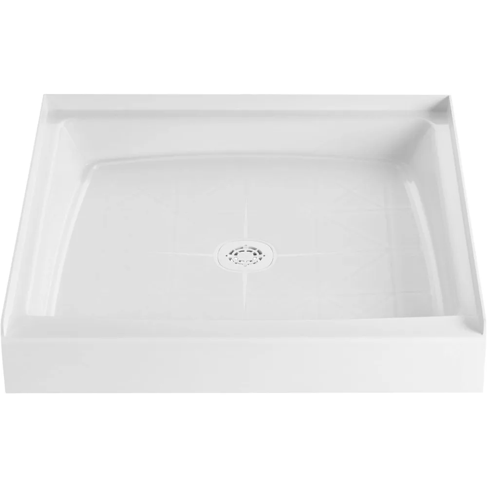 Square Shower Base with Single Threshold and Center Drain, 34" X 34" Shower Base