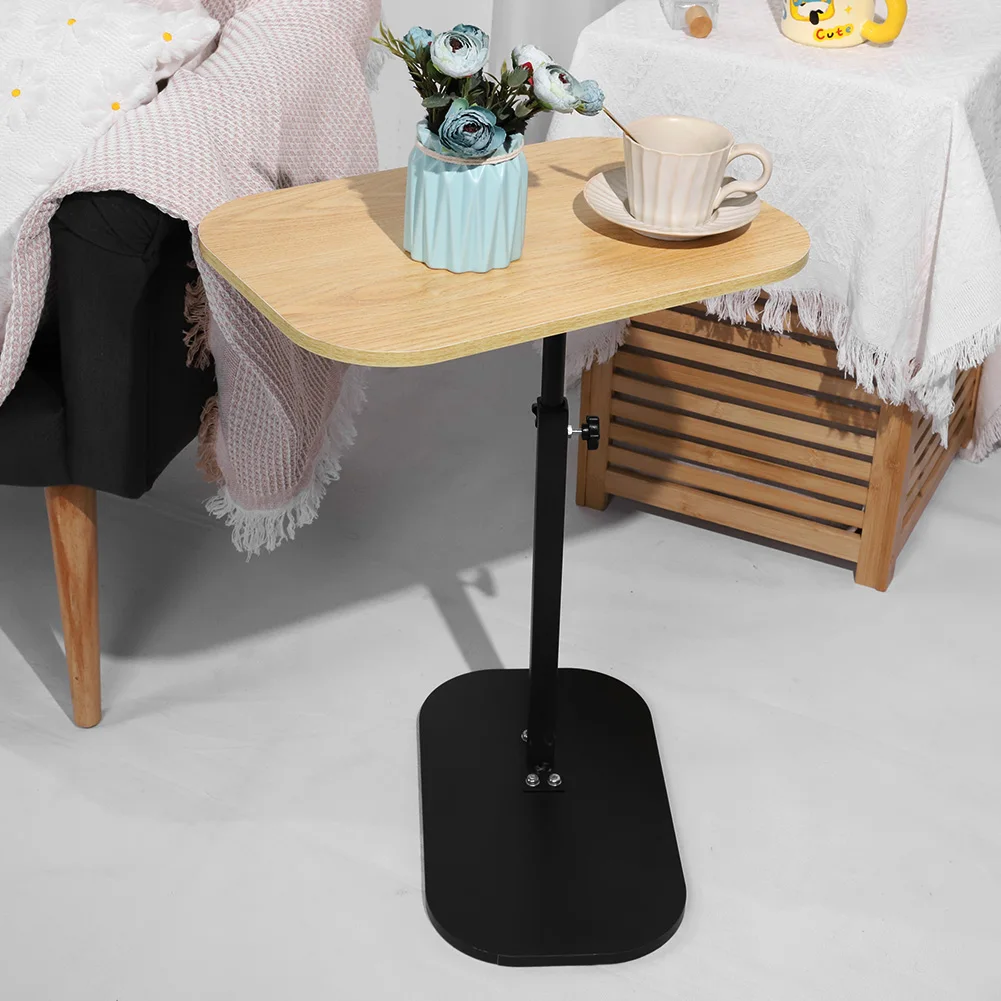 C Shaped Side Table Portable Corner Table for Small Spaces (Wooden Desktop)