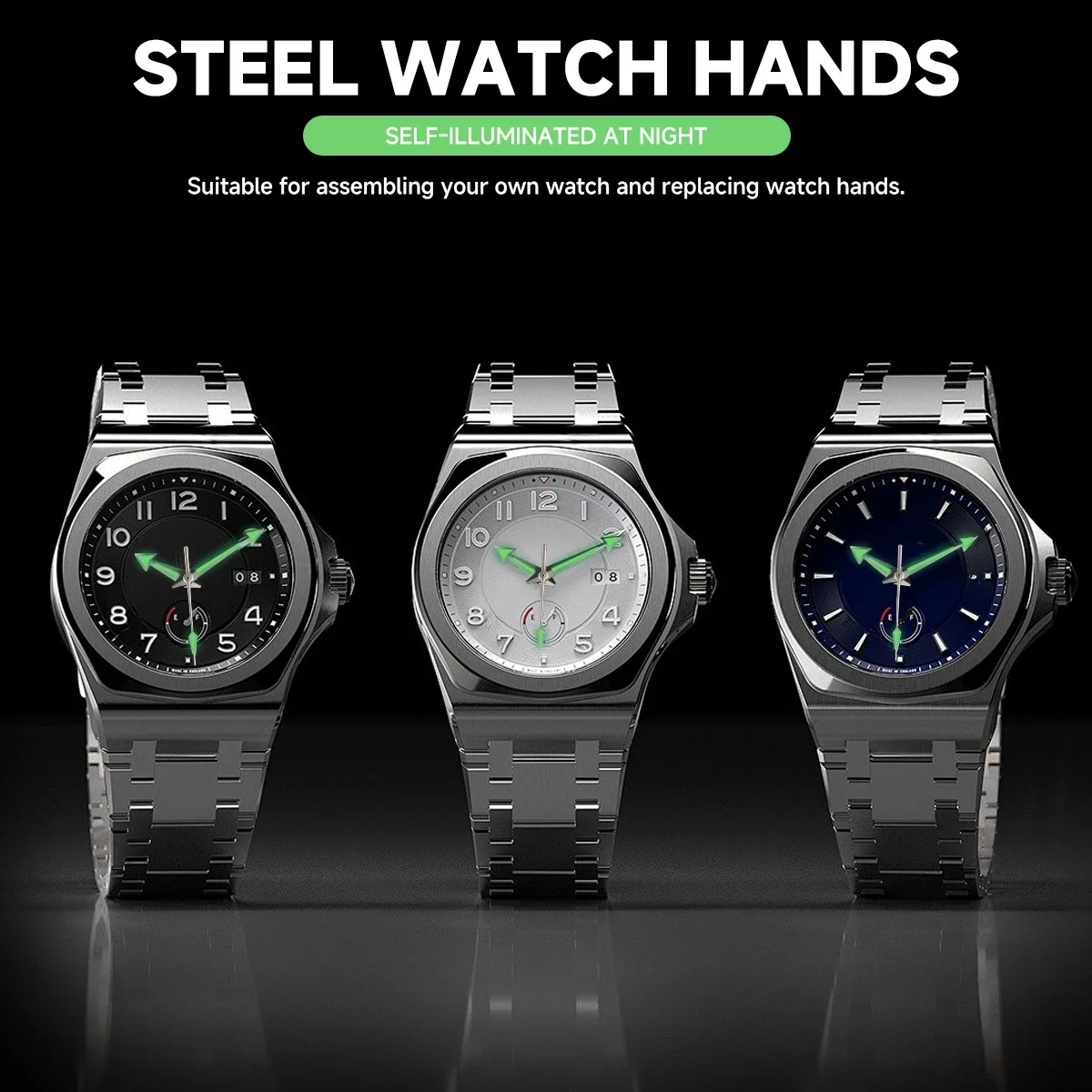 Luminous Multi-Color Watch Hands Set - Green, Silver, Black, Orange, Gold
