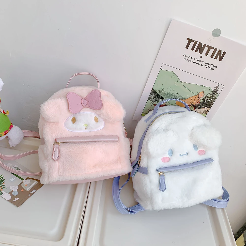 Kawaii Cartoon Cute Sanrio Cinnamoroll Shoulder Backpacks Bag My Melody  School Bag Key Coin Purse Plush Bag Girl Toy Gifts