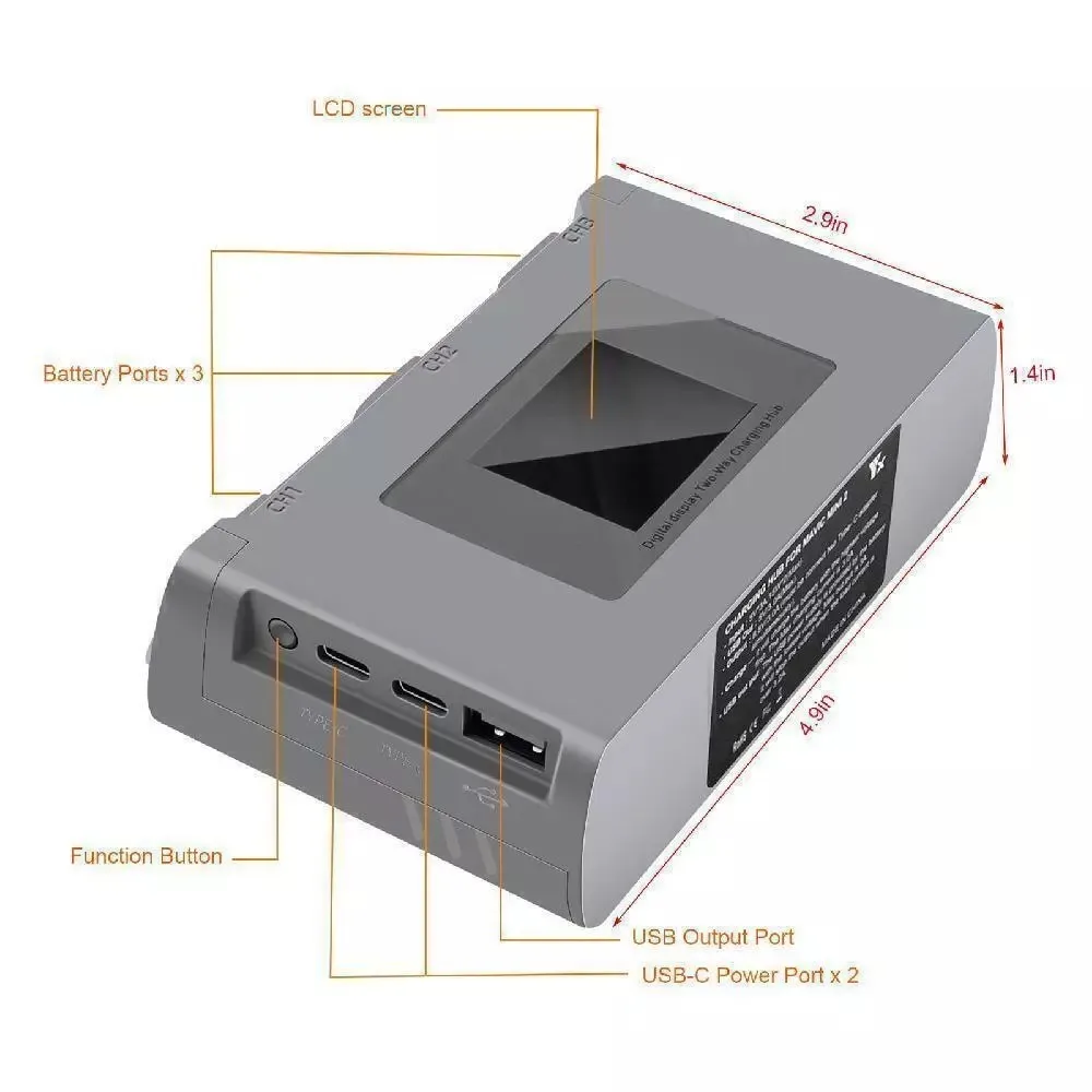 Chargeur Batterie DJI Mini 2 SE/Mini 2/Mini SE/Mini 4K – 3 Batteries + USB-C