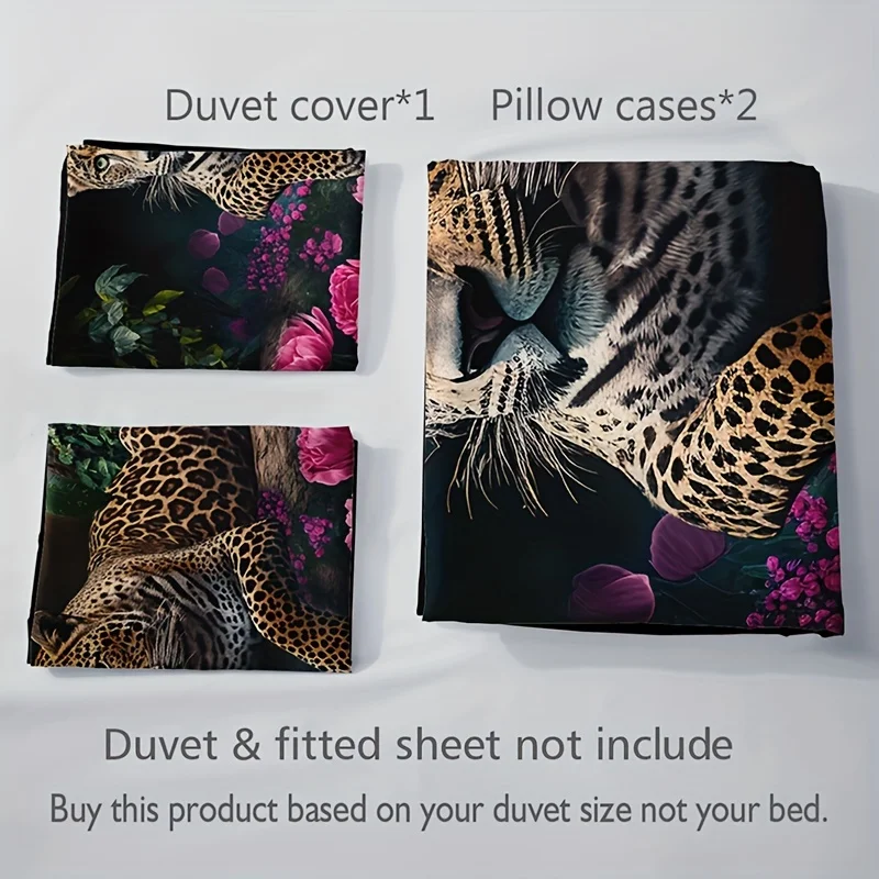 3pcs, Fashion Wild Animal Leopard Rose HD Digital Printing Home Bedding Set Three-piece Set, Soft Warm Throw Blanket Nap Blanket