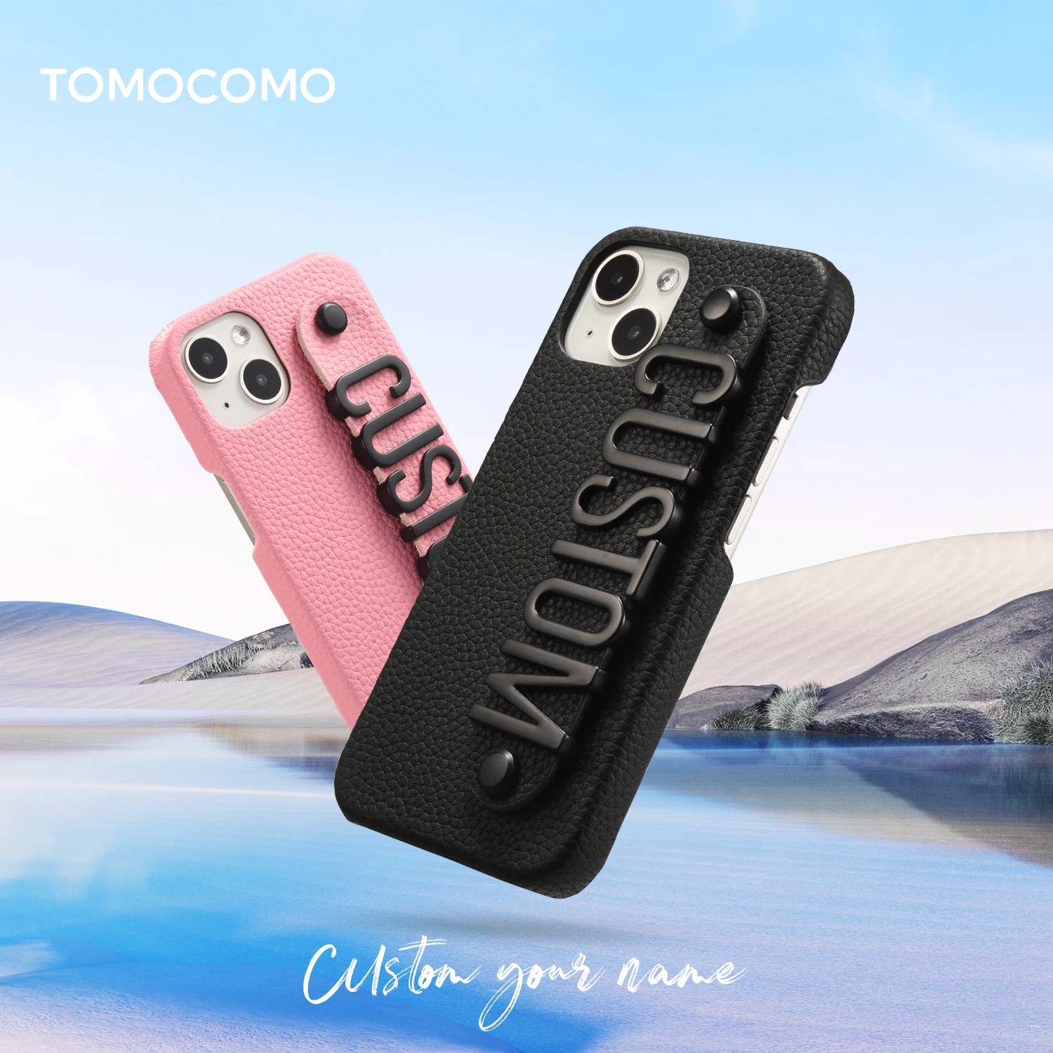 

Tomocomo Genuine Leather Cowhide Custom Name Black Big Metal Letter Phone Case For IPhone14 14ProMax 13 12 Mini 11CellphoneCoque
