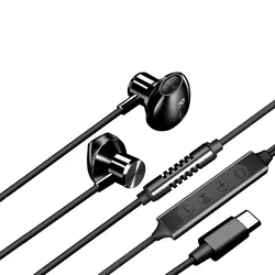 Type C Wired Noise - Canceling Karaoke Earphones with Mic for Live Performance (Black)