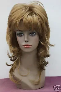 fashion light strawberry blonde layered medium length synthetic women's full wig