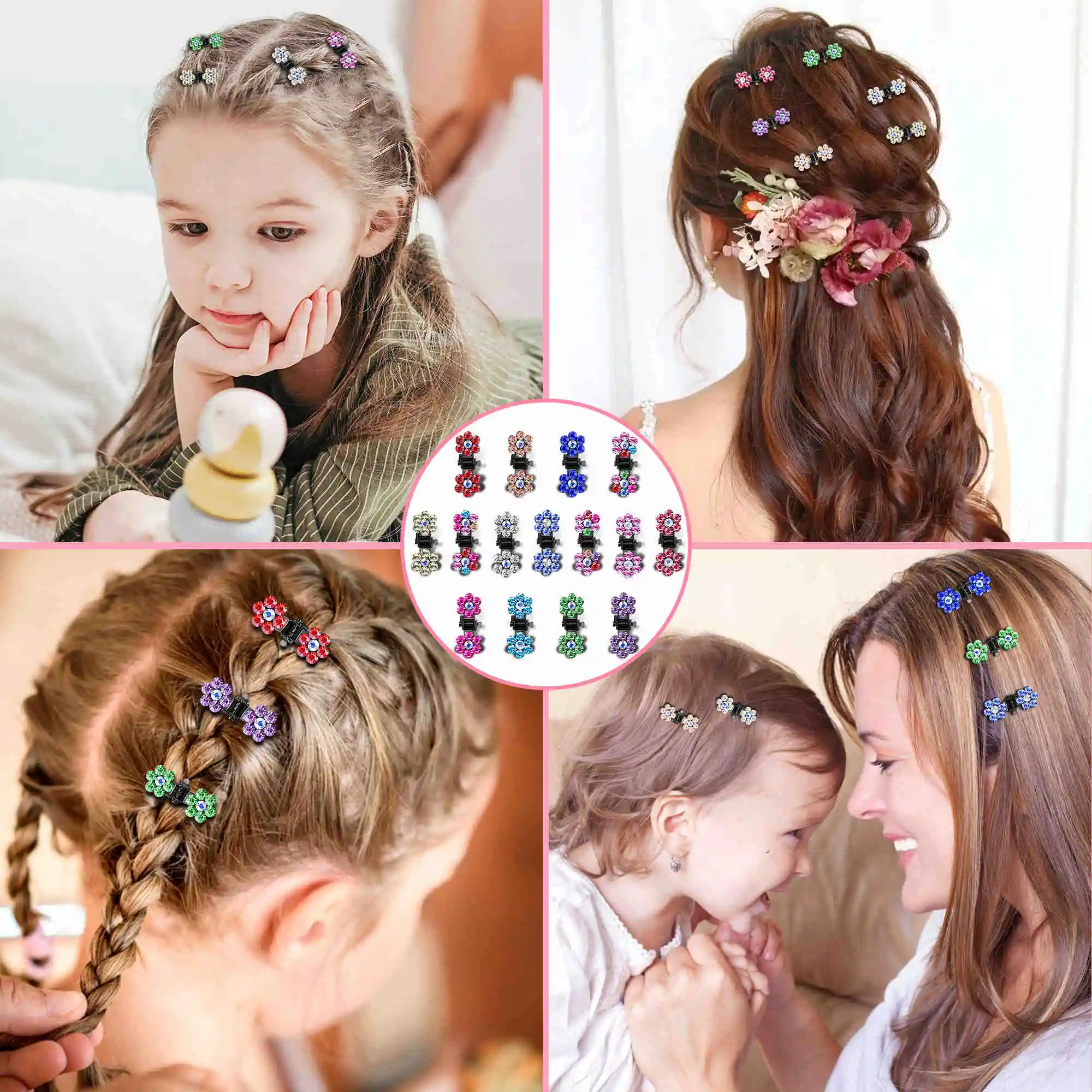 50pcs/set Mini Rhinestone No-Slip Grips Hair Clips for Women Girls Glitter Teeth Metal Clamps Flower Hair Accessories