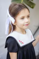 Tenues en coton pour enfants Ali Plus 2026 SS Sailor Maxi avec broderie et col blanc amovible, vêtements assortis pour filles et garçons 3