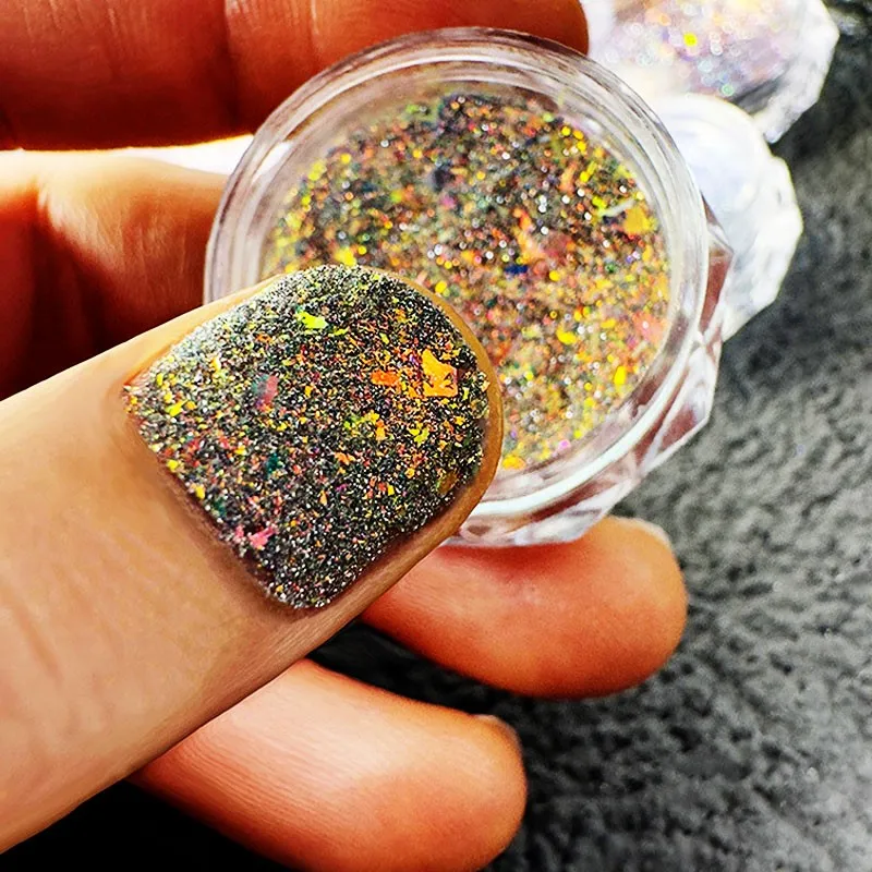 

1-Jar Reflective Glitter Sequins Mixed Powder Sparkly Flash Broken Diamond Nail Powders Crystal Pigment Chrome Powder Nails Dust