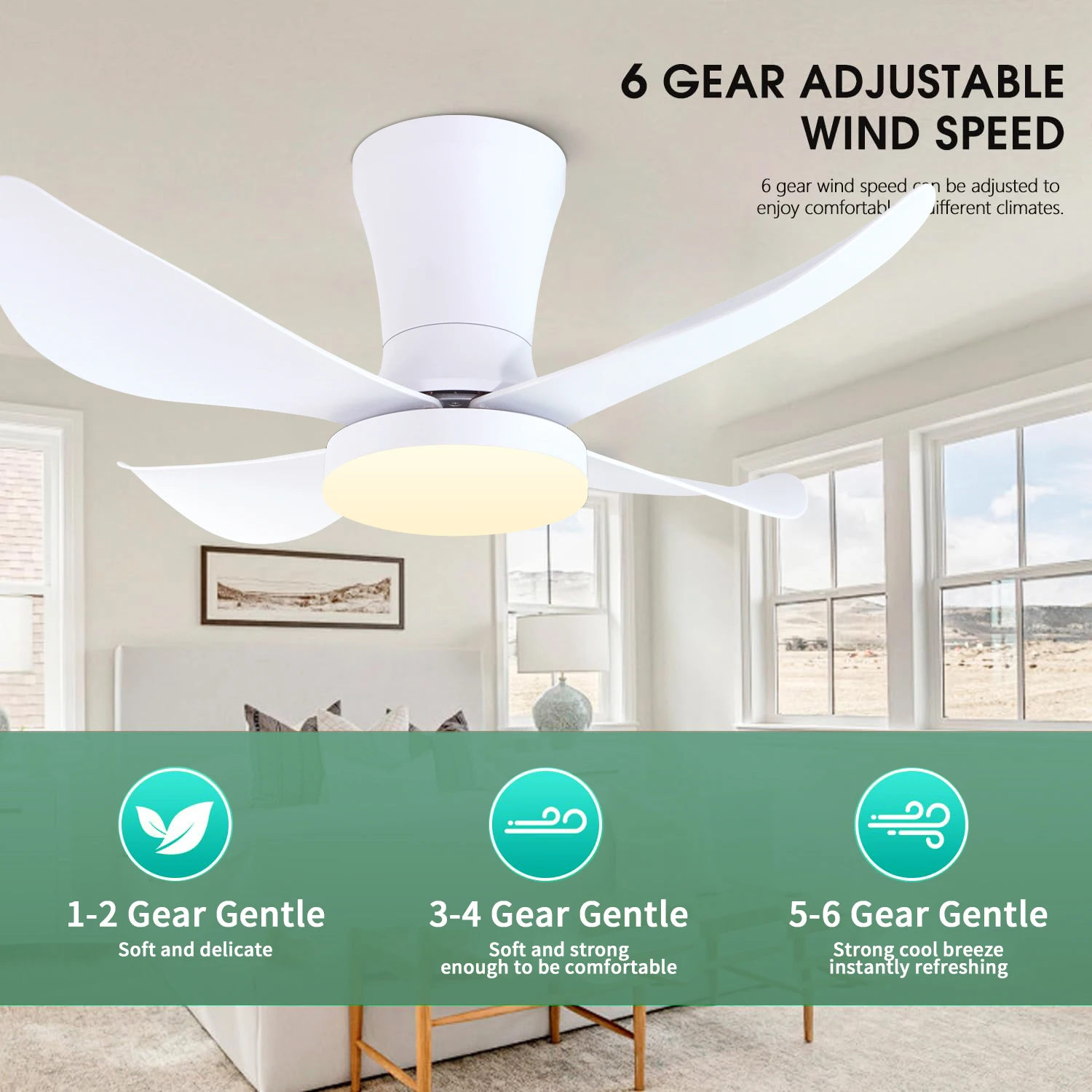 30 Inch LED Ceiling Fan Low Floor DC Motor Remote Unlimited Dimming High Air Volume Terrace Household Fan Lights