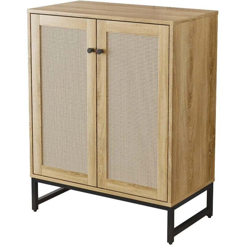 Sideboard Buffet Cabinet, Storage Cabinet with Double Rattan Doors, Modern Rattan Sideboard Cabinet, Kitchen Storage Cabinet