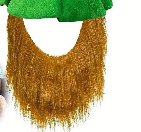 St. Patrick's Day Leprechaun Hat with Beard and Green Velvet Shamrock Hat Set