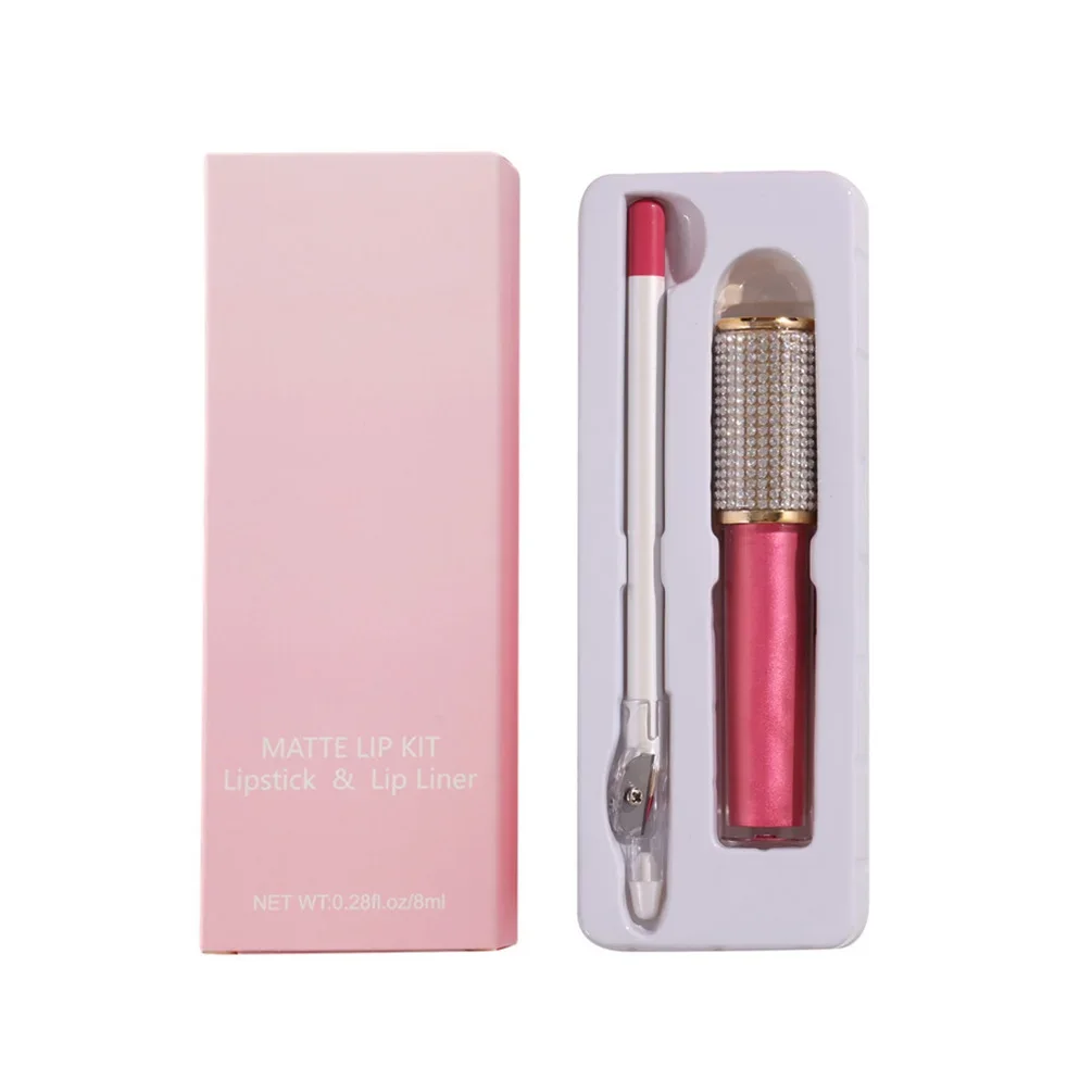 

20 Color Diamond Round Tube Lip Glaze Lipliner with Pencil Sharpener Set Private Label Lipstick Makeup Wholesale