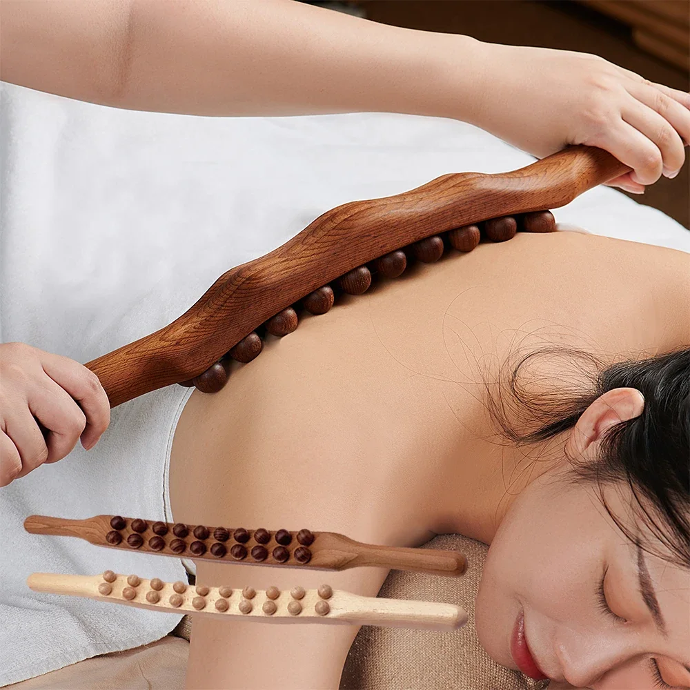 20 Beads Wood Lymphatic Drainage Massager Handheld Massage Therapy Stick  for Neck Back Pain Relief Stomach Body Shaping Roller - AliExpress