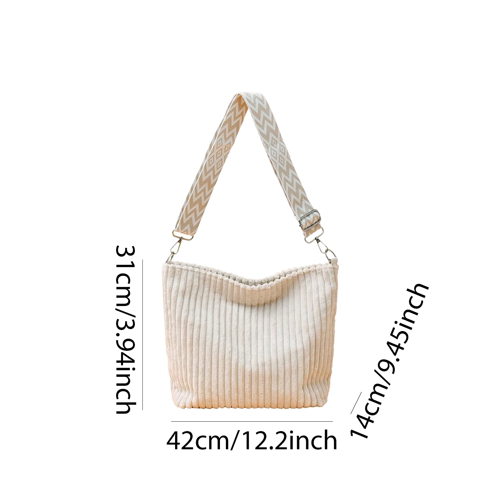 Corduroy Handbag Large Underarm Bag with Adjustable Strap Crossbody Bags for Women Commute Outings