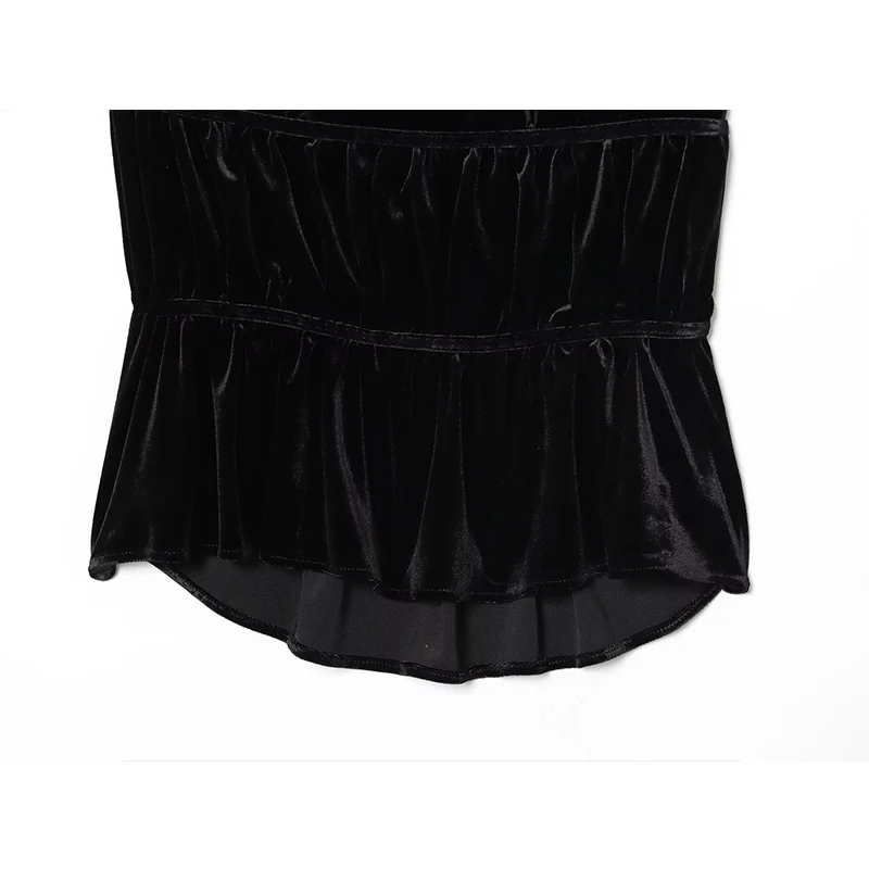 Black Velvet Top Women 2025 Summer Crop Tops For Women Backless Halter Short Tops Streetwear Sexy Party Top