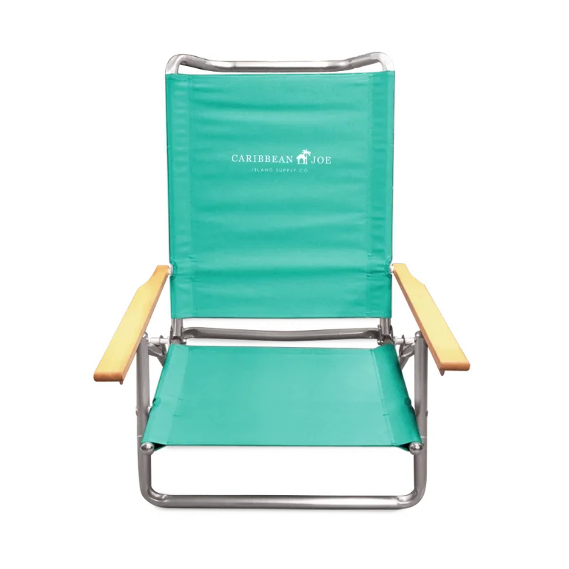 

Five Position Folding Low Sand Beach Chair with Wood Armrests Outdoor Chair