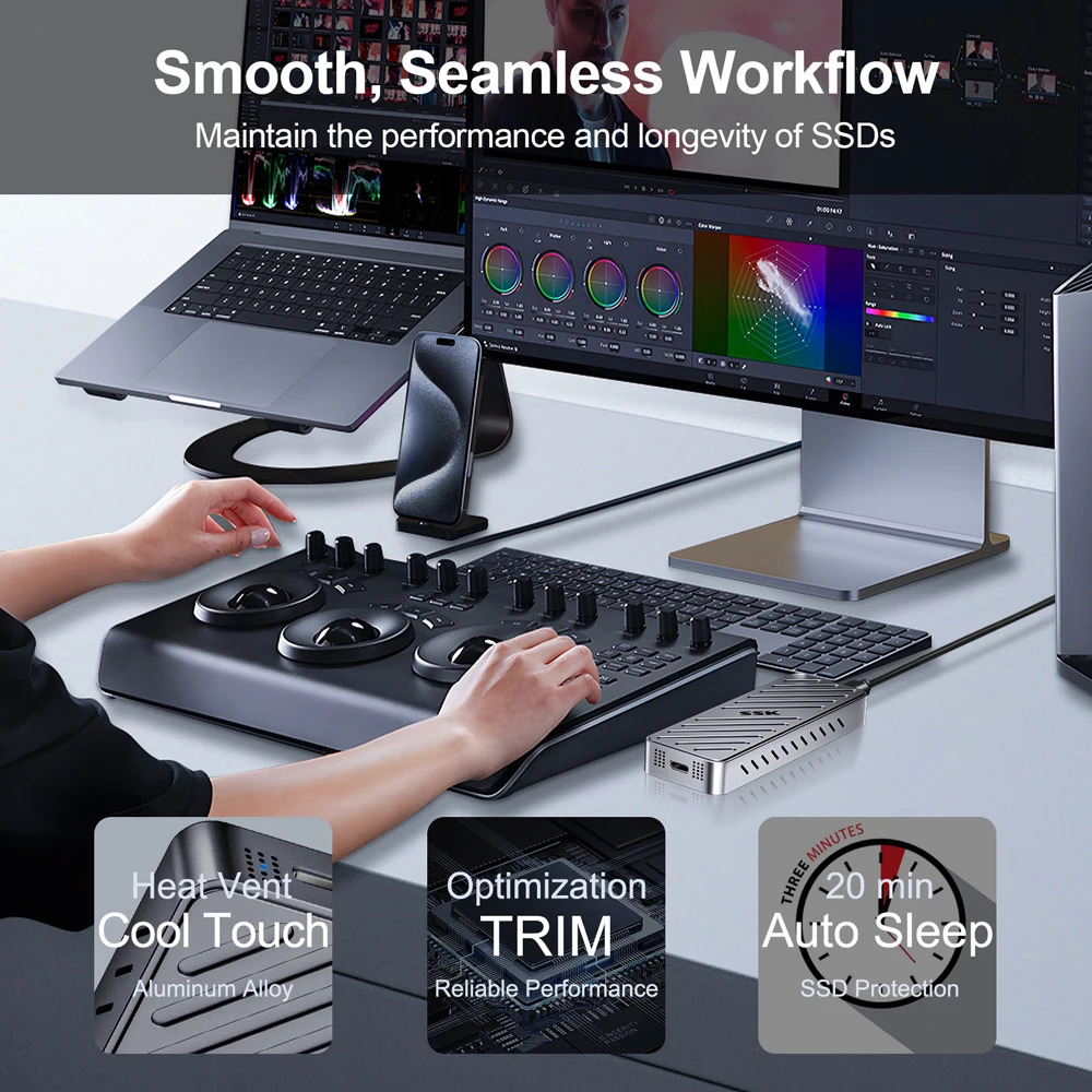 SSK M.2 NVMe SSD 인클로저 외장 하드 드라이브 케이스 도구 무료 알루미늄 합금 NVMe to C 타입 SSD 케이스 어댑터, PC 케이스용, 20Gbps