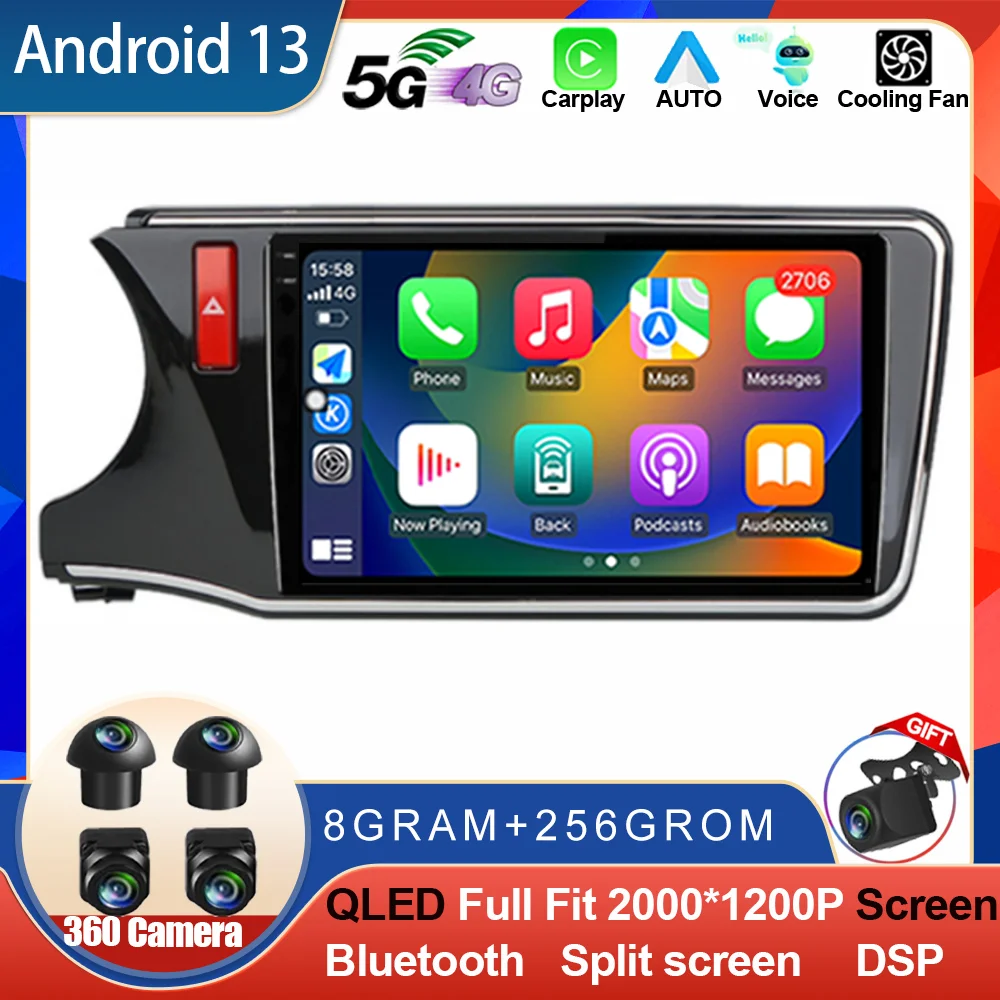 

10.1" QLED Screen Android 13 For Honda City Grace 2014-2017 LHD Car GPS Radio Bluetooth Wireless Carplay Auto Stereo Head Unit