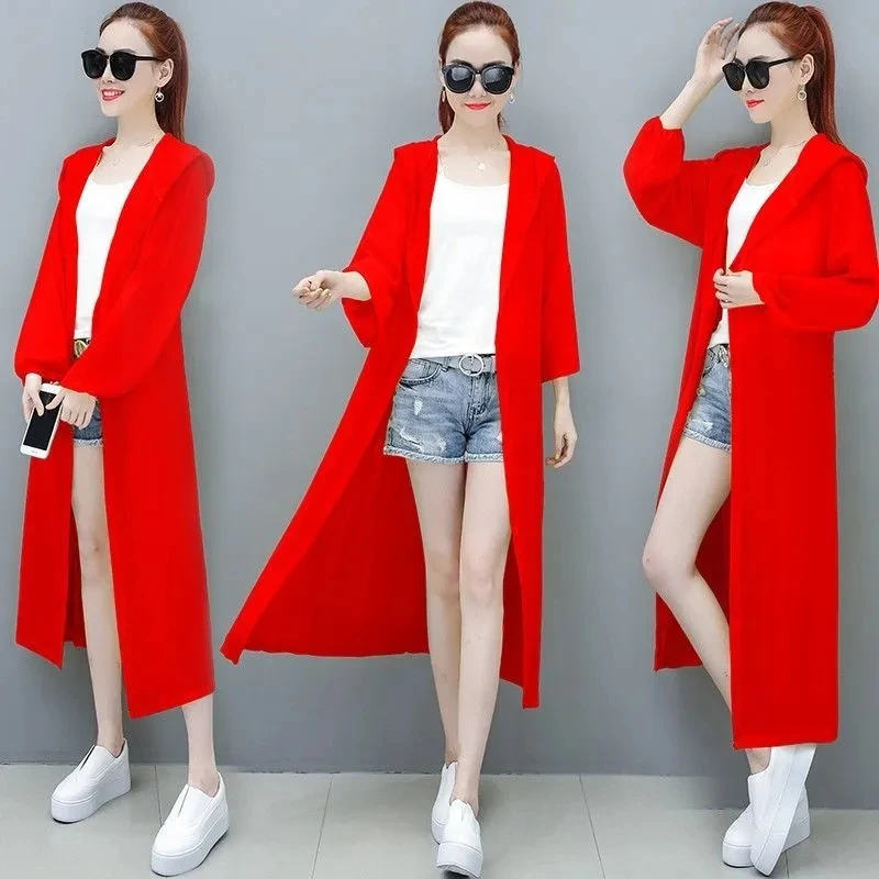 

2022 Summer New Women Long Sun Protection Clothing Thin Coat Female Chiffon Sun Protection Shirt Beach Hooded Cardigan Jacket