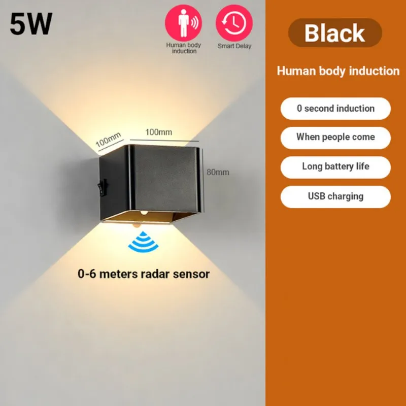LED Rechargeable Wall Light Human Body Sensor USB Cordless Wall