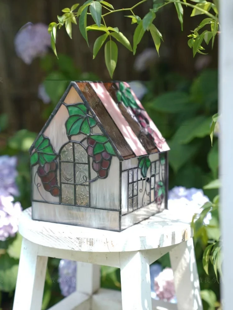 Grape Cottage Fairy Tale Town Series Tiffany Glass Living Room Bedroom Aromatherapy Stove Mosquito Incense House 8